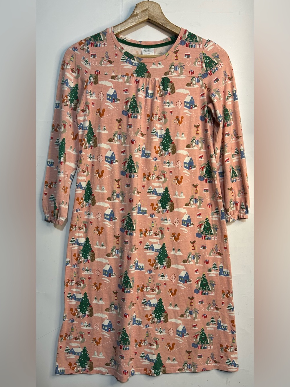 Mini Boden Pink Holiday Shirt Gown Girls Size 9-10Y